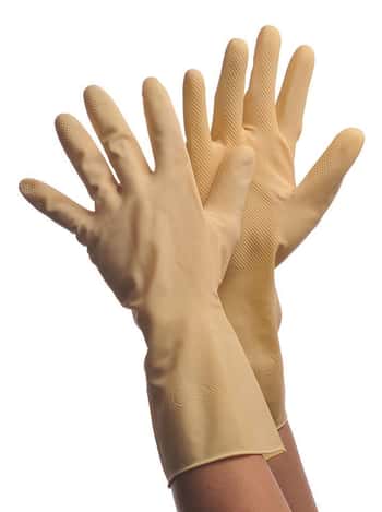 12" Flock Lined Natural Latex Canner's Gloves - Size: Small