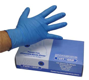 Powder Free Disposable Nitrile Gloves - Tuff Grip - Size: Medium