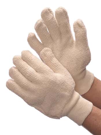 18 oz. Seamless Terry Cloth Cotton Gloves - White - Size: Men's