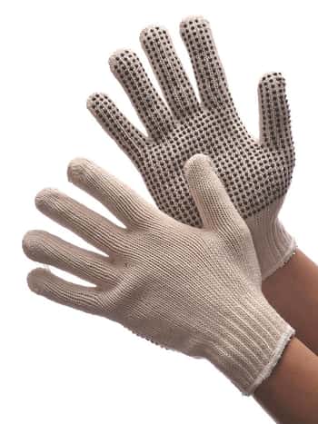 500g (Light Weight) String Knit Cotton/Polyester Gloves w/ Grips - White - Size: Women's