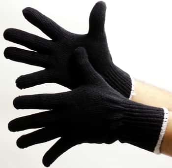 600g (Medium Weight) String Knit Cotton/Polyester Gloves - Black - Size: Large