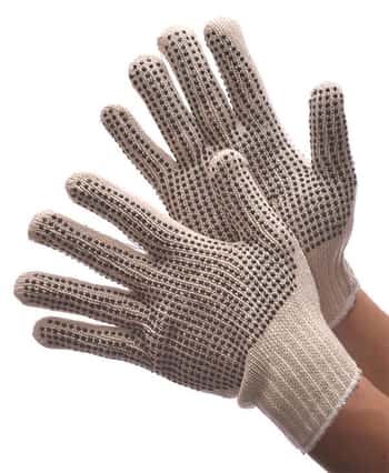 800g (Heavy Weight) String Knit Cotton/Polyester Gloves w/ Grips - White - Size: Men's
