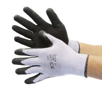 10 Gauge Cotton/Poly String Knit Gloves w/ Latex Coating - Grey/Black - Size: Large