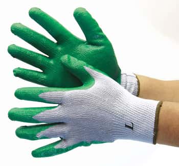 10 Gauge Cotton/Poly String Knit Gloves w/ Nitrile Coating - Grey/Green - Size: Medium