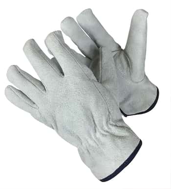 Split Cowhide Suede Leather Driver Gloves w/ Keystone Thumb & Pile Lining - Grey - Size: Large