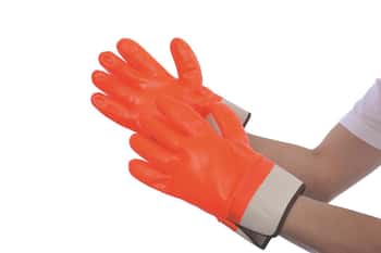 Foam Insulated Semi-Rough Finish Fleece Lined PVC Gloves - High-Viz Orange - Size: Men's