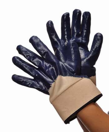 Smooth Finish Nitrile Coated Gloves w/ Open Back Canvas Cuff - Size: Men's