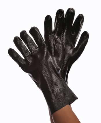 Semi-Rough Finish Interlock Lined PVC Gloves w/ 12" Gauntlet Cuff - Size: Men's