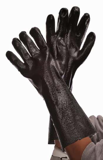 Semi-Rough Finish Interlock Lined PVC Gloves w/ 18" Gauntlet Cuff - Size: Men's