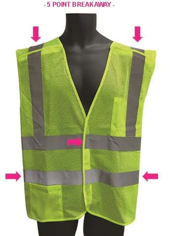 5-Point Breakaway Mesh Safety Vests - ANSI Class II Rating - Green - Size 2XL