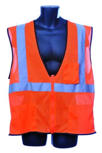 Mesh Safety Vests w/ Zipper Closure - ANSI Class II Rating - Orange - Size Medium