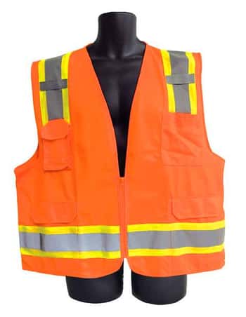 Surveyor Safety Vests w/ Zipper Closure - ANSI Class II Rating - Orange - Size 2XL