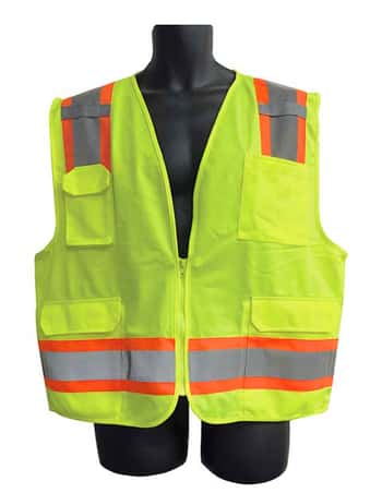 Flame Retardant Surveyor Safety Vests w/ Zipper Closure - ANSI Class II Rating - Green - Size: 2XL