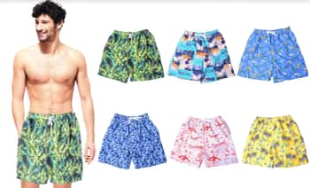 Men's Printed Swim Trunks w/ Cargo Pockets - Tropical & Beach Print - Choose Your Size(s)