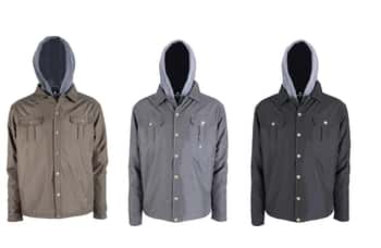 Men's Hooded Fleece Lined Utility Jackets w/ Button Embroidered Cargo Pockets - Choose Your Color(s)