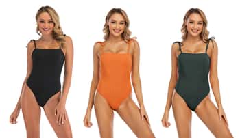 Junior Women's High Fashion One-Piece Bandeau Swimsuits w/ Removable Strap - Assorted Solid Colors - Sizes Small-XL