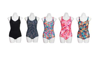 Women's Printed One-Piece Fashion Swimsuits w/ Shirred Front - Tropical Floral, Palm Tree, & Solid Print - Sizes Small-XL