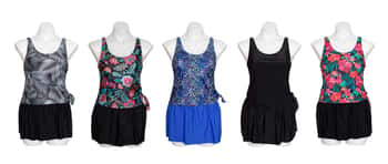 Women's Fashion Skirted One-Piece Tankini Swimsuits - Floral, Reptile, & Solid Print -  Sizes Small-XL
