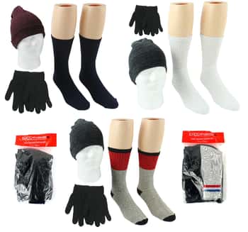 Adult Winter Hat, Gloves & Socks - Pre-Packed Sets - Assorted Colors