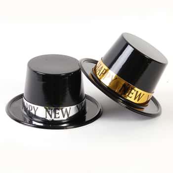 Black New Years Top Hat w/ Gold & Silver "Happy New Year" Wording