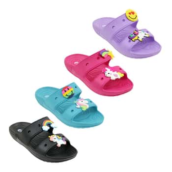 Girl's Arizona Slide Sandals w/ Embroidered Patches