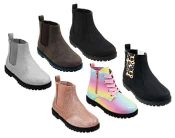 Girl's Slip-On & Laced Chelsea Boots w/ Elastic & Zipper - Choose Your Color(s)