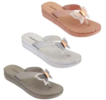 Women's Metallic Mini Wedge Slide Sandals w/ Butterfly Embellishment