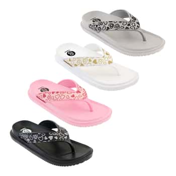 Women's Wedge Flip Flop Sandals w/ Glitter Heart Printed Straps - Size 5-10