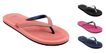 Women's Flip Flop Thong Sandals w/ Textured Soft Footbed & Two Tone Straps