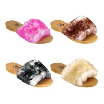 Women's Ombre Faux Fur Slide Sandals w/ Soft Footbed