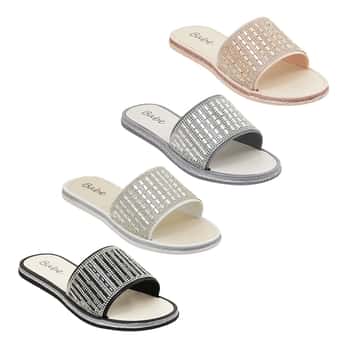 Women's Slide Sandals w/ Embroidered Gems &Rhinestones