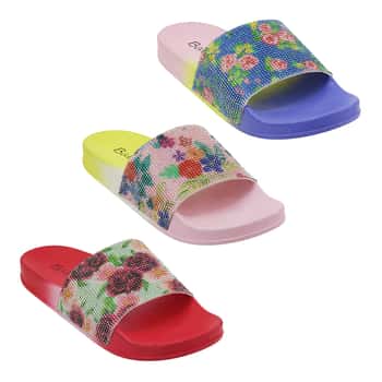 Women's Floral Printed Barbados Slide Sandals w/ Embroidered Rhinestones & Ombre Footbed