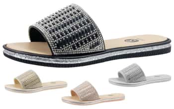 Women's Slide Sandals w/ Rhinestone Upper & Glitter Trim
