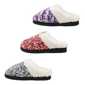 Women's Slip-On Knit Clog Bedroom Slippers w/ Sherpa Soft Footbed