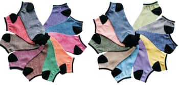 Women's Plus Size No Show Novelty Socks w/ Black Heel Print - Assorted Colors - 10-Pair Packs - Size 10-13