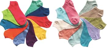 Women's Plus Size No Show Novelty Socks - Pastel & Assorted Colors - 10-Pair Packs - Size 10-13