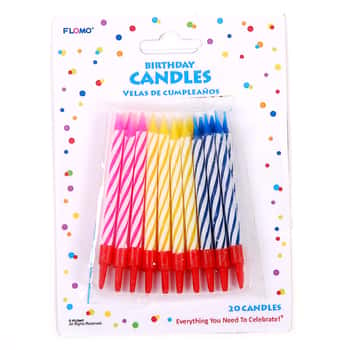 Striped Birthday Candles w/ Bases - 20-Packs