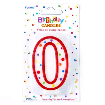 Red & White Birthday Candles w/ Dots - Numerical "0" 