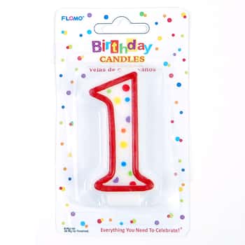 Red & White Birthday Candles w/ Dots - Numerical "1" 