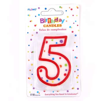 Red & White Birthday Candles w/ Dots - Numerical "5" 