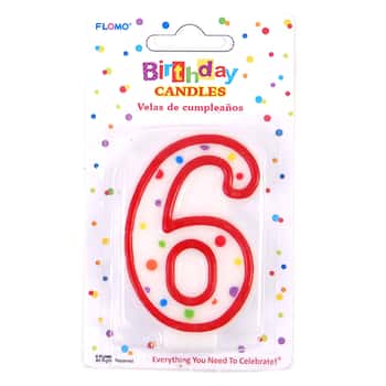 Red & White Birthday Candles w/ Dots - Numerical "6" 