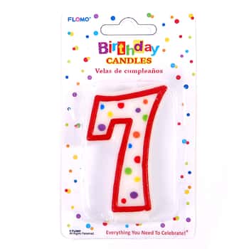 Red & White Birthday Candles w/ Dots - Numerical "7" 