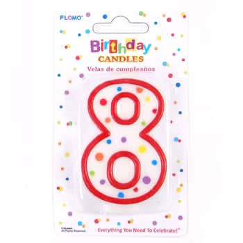 Red & White Birthday Candles w/ Dots - Numerical "8" 