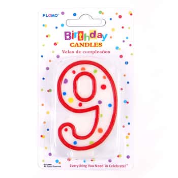 Red & White Birthday Candles w/ Dots - Numerical "9" 