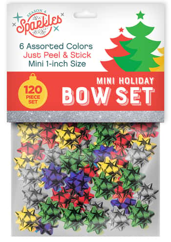 1" Peel & Stick Mini Holiday Bows -120-Pack