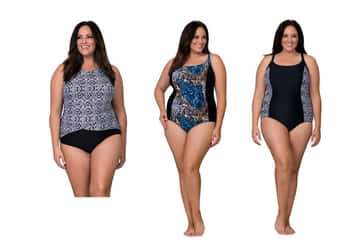 Women's Plus Size One-Piece Swimsuits w/ Mesh Tummy Control Lining - Animal & Diamond Pattern Print - Sizes 16-24