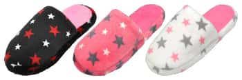 Girl's Terry Cloth Mule Slippers w/ Two Tone Stars & Soft Footbed
