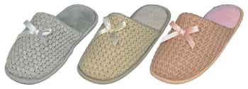 Women's Knit Bedroom Slippers w/ Metallic Ribon & Sherpa Footbed