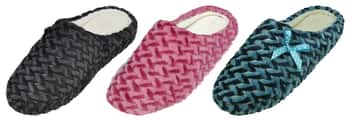 Women's Chevron Pattern Clog Sherpa Slippers w/ Soft Footbed & Embroided Ribbon