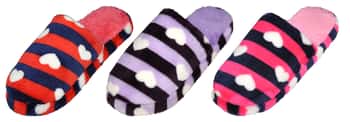 Women's Striped Microsuede Mule Slippers w/ Heart Print & Soft Footbed